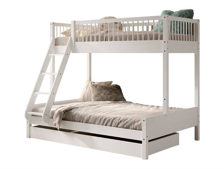 58 aufm Kessel Kinderbett Familienbett 90x200 140x200 Keeley Buche Schublade Weiß (inkl. Versand, Lieferung bis Verwendungsstelle), Familienbett mit zwei Liegeflächen und zusätzlicher Bettschublade