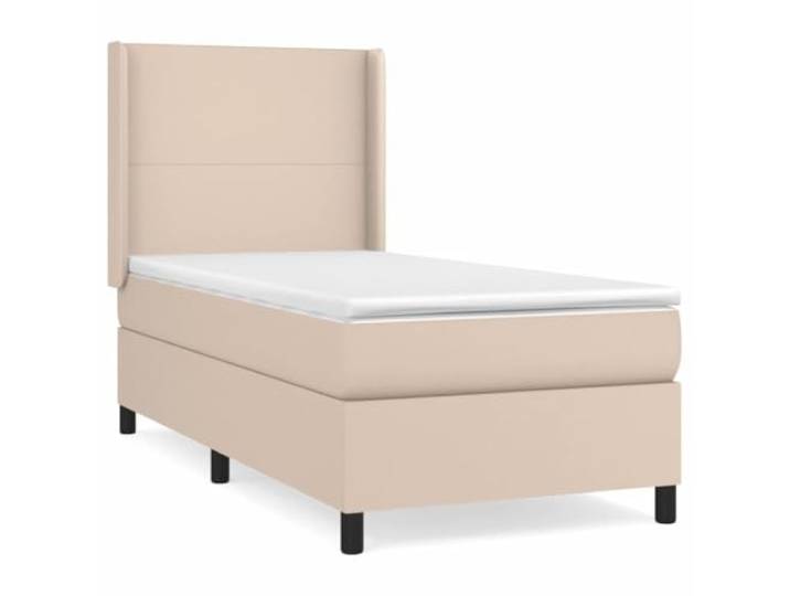 KKgypkn Boxspringbett Kunstleder 100x200 cm mit Taschenfederkernmatratze, Cappuccino-Braun, höhenverstellbares Kopfteil, mittelharte Stützkraft, pflegeleichter Bezug