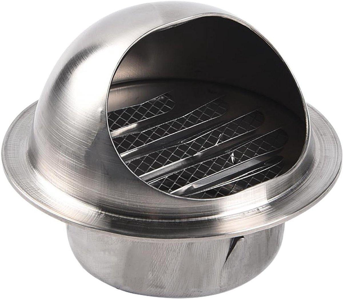 Zilveren ronde wandventilator met roestvrijstalen grille voor externe wandmontage, diameter: 80 mm