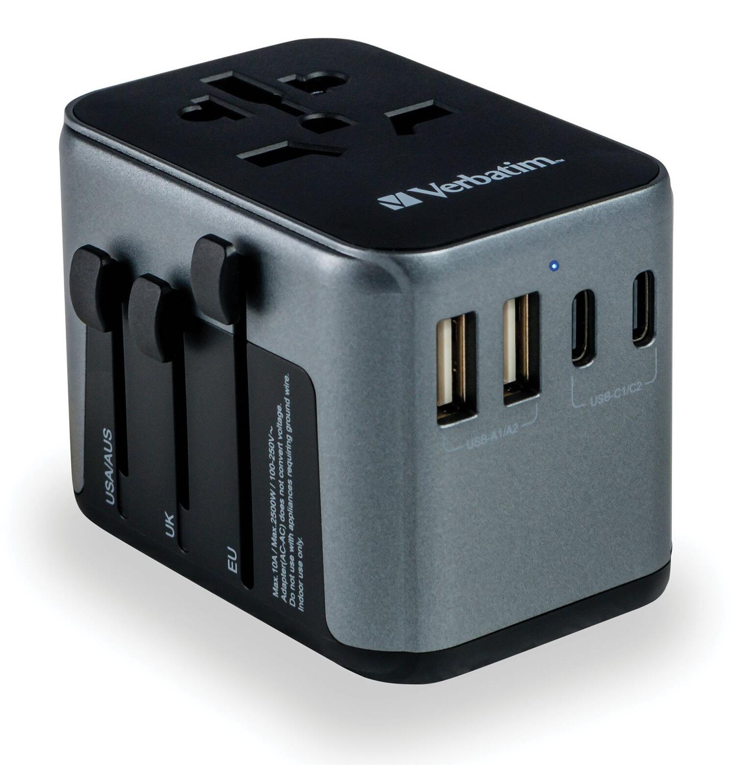 Verbatim Reise-Ladeadapter 30W, 3x USB-C, 2x USB-A, schwarz/grau 49545
