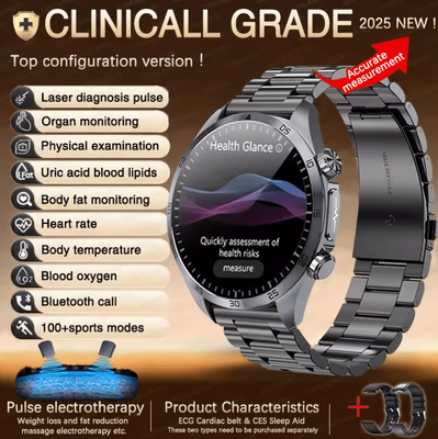 Inspire Curations Advanced AI Health Smartwatch With ECG PPG, Uric Acid & Blood Lipid Monitoring black Steel 2a