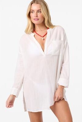 O'Neill s Belizin Long Sleeve Cover-Up Dress in White, Size XS