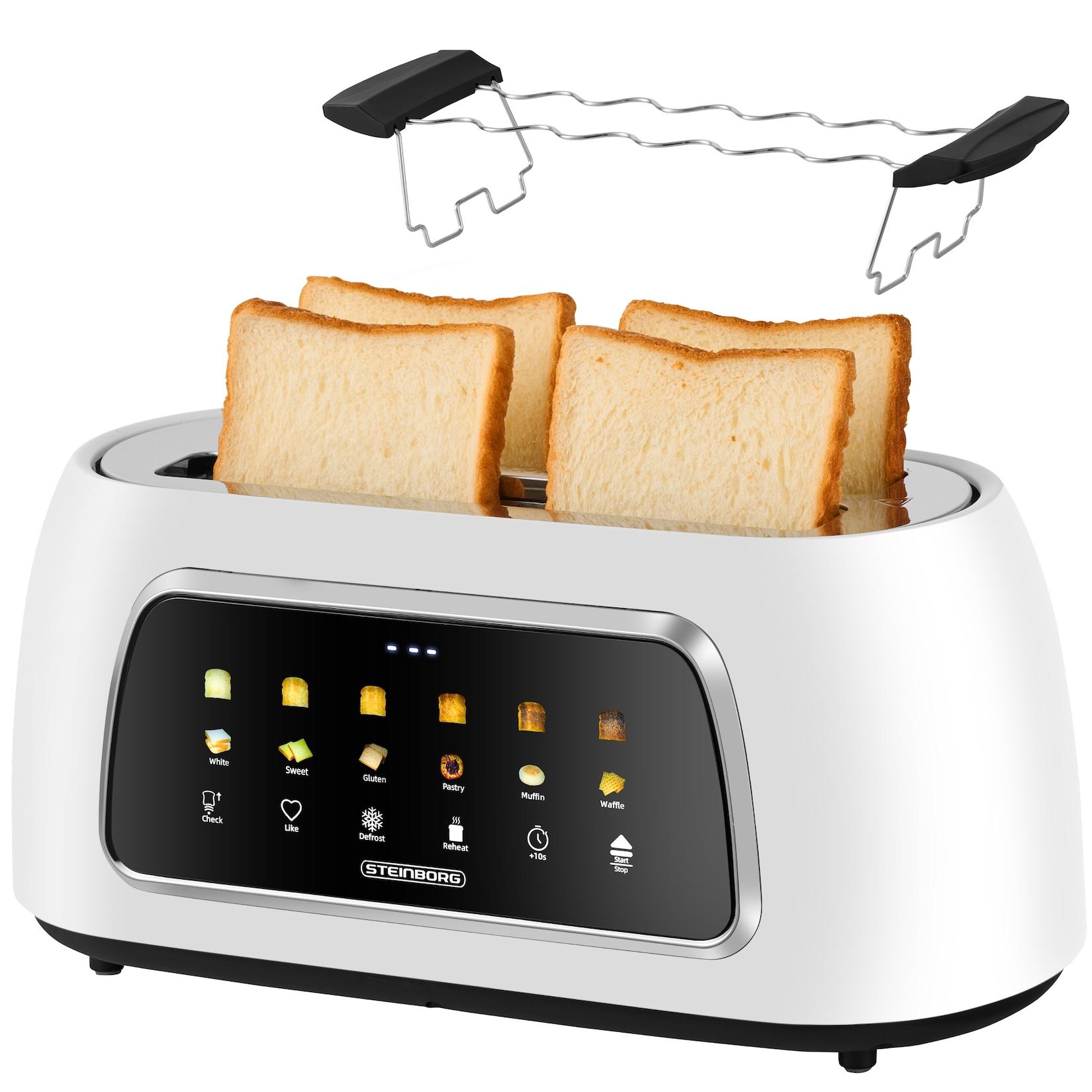 Steinborg XXL 4 Scheiben Toaster Lift Funktion Brötchenaufsatz Weiß