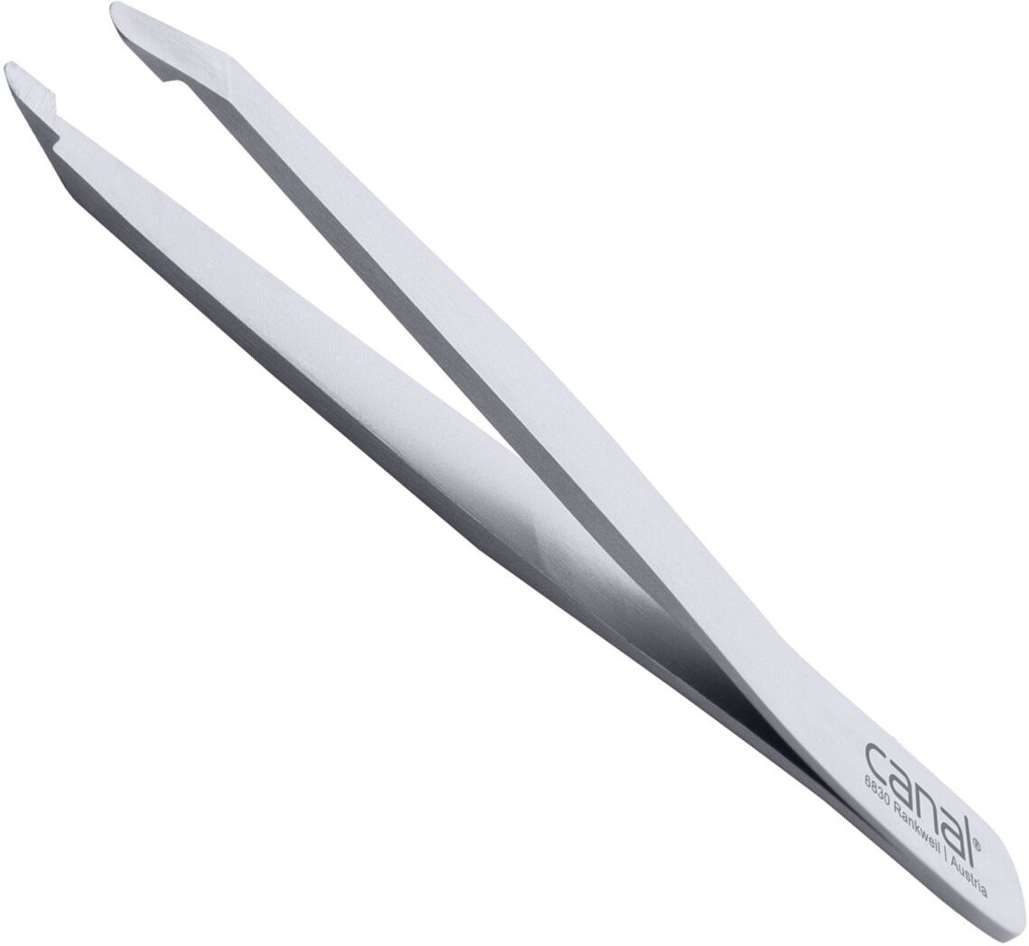 Canal Haarpinzette, runde Spitze, satin, rostfrei, 9 cm