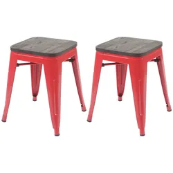Proregal 2er-Set Hocker inkl. Holz-Sitzfläche | Metall, Industriedesign, stapelbar | Rot | Metallhocker Sitzhocker