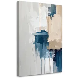 WANDBILD, Beige blaue Abstrakt