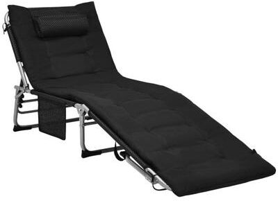 Costway 4-Fold Oversize Padded Folding Lounge Chair with Removable Soft Mattress-Black
