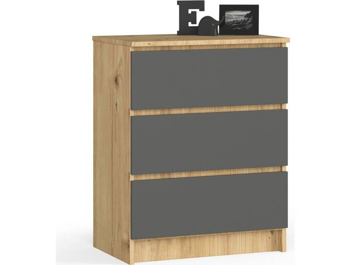 Commode en chêne Artisan gris avec 3 tiroirs spacieux\, 60 cm de large\, 77 cm de haut Organiseur Commode avec tiroirs en bois Highboard Sideboard Armoire