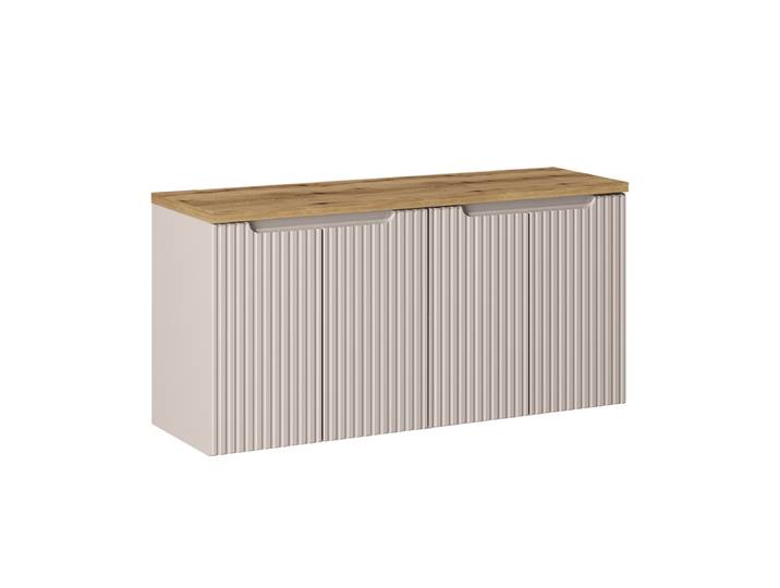 Meuble sous-vasque 120cm 4 portes plan de toilette Riva Cachemire et Bois