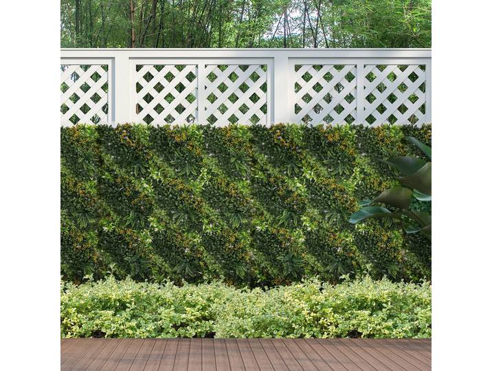 Outsunny 12 Pièces Haie Artificielle Mur Végétal 50x50 cm Protection UV Brise-vue Design Multi-feuilles Plante Artificielle pour Décoration de Jardin Extérieur