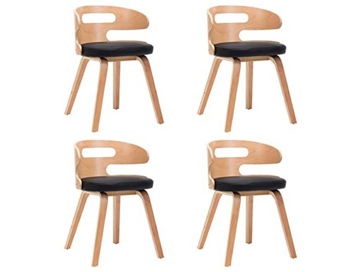 KUTYWEXFM Esszimmerstühle 4er Set Bugholz Kunstleder Schwarz Komfortable Küchenstühle mit weicher Polsterung und stabilem Holzrahmen für Esszimmer und Wohnbereich.