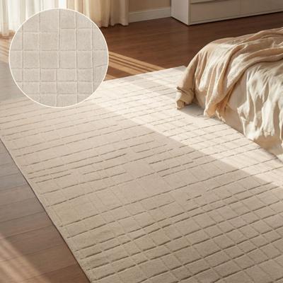 Wollteppich VILLEROY & BOCH "Kenso", beige, B:200cm H:15mm L:290cm, Wolle, Teppiche, Wolle, Kariert, Natur, Handgemacht, Wohnzimmer, Schlafzimmer, Hygge