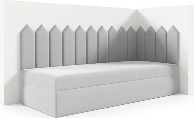 LIKMA Kinderbett 80x180 cm Asche Bett mit Bettkasten Jugendbett Polsterbett Kopfteil Velvet Stoff