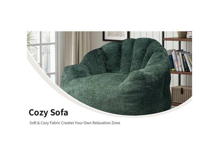 Modenuit fauteuil poire ergonomique rond 1 place en flanelle verte avec accoudoirs