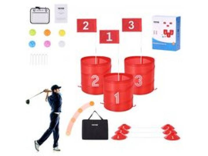 VEVOR Jeu de golf d'arrière-cour, parcours de golf à 3 trous, jeux d'entraînement au jeu de golf au seau, jeu de golf d'extérieur portable pour famille, adulte, enfant, pour pelouse, cour, parc, plage