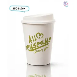 SET: Mehrweg Kaffeebecher mit Deckel 12oz, Volumen: 0,30 l, 350 Stk, Coffee To Go, nachhaltig genießen, Made in Germany