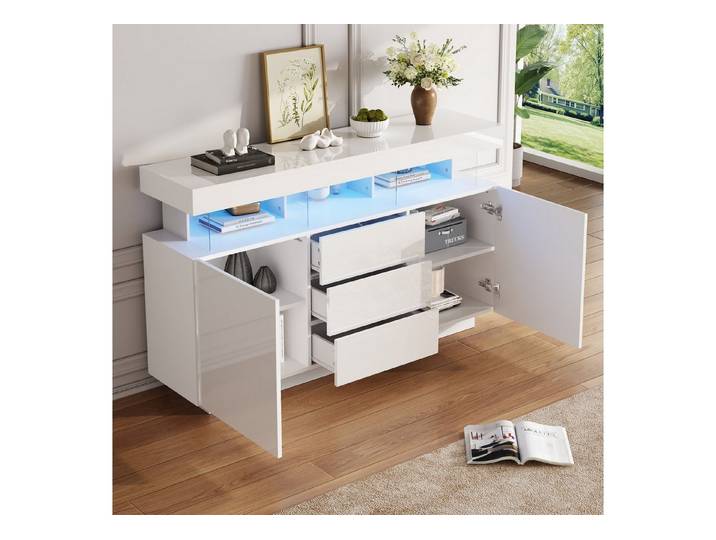 Odikalo Sideboard Anrichte Kommode Schließfach Aufbewahrung Schubladen 140x35x80cm Weiß