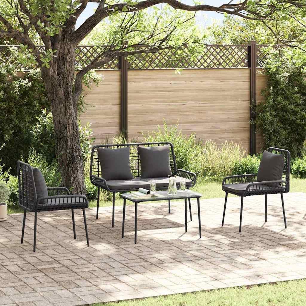 Garten-Sitzgruppe, 3-teilig, Schwarz und Anthrazit, aus Poly-Rattan für Balkon und Terrasse