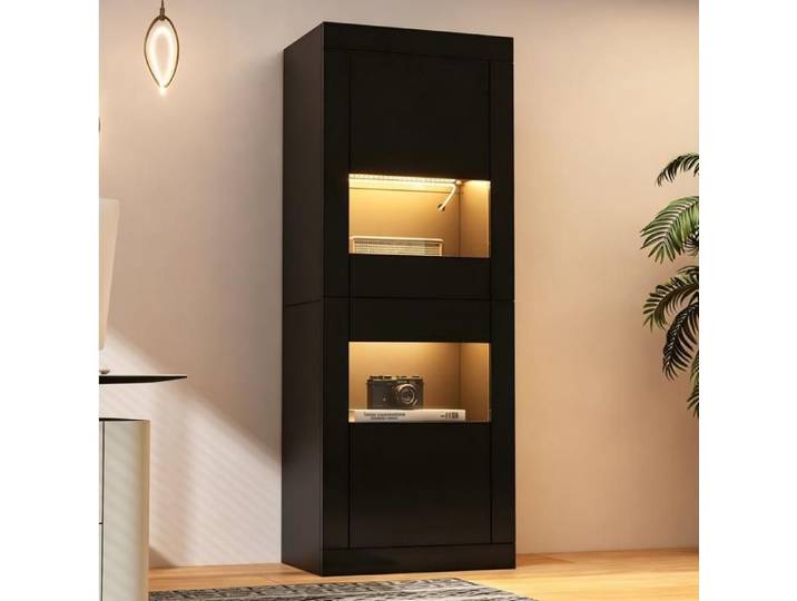 Vitrine LED Noire Vitrine Moderne FloraGrace Pour Salon Et Bureau Facile A Monter 61x42x162cm