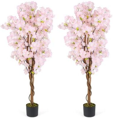 Costway 5 FT Tall Artificial Cherry Blossom Tree with Pink Flowers-2 Pack