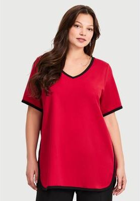 Plus Size Women's Contrast Top by Avenue in Vibrant Red (Size 14)