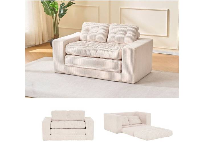 VUENOR Canapé convertible 2 places 140x85x54 cm beige – sans montage mémoire de forme