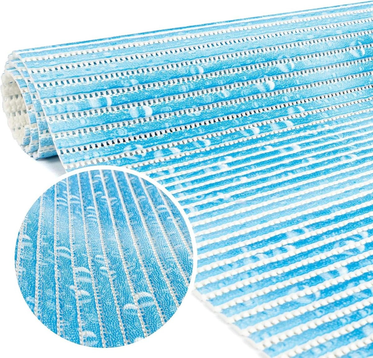 Blauwe antislip badmat loper voor de badkamer, 350 x 65 cm