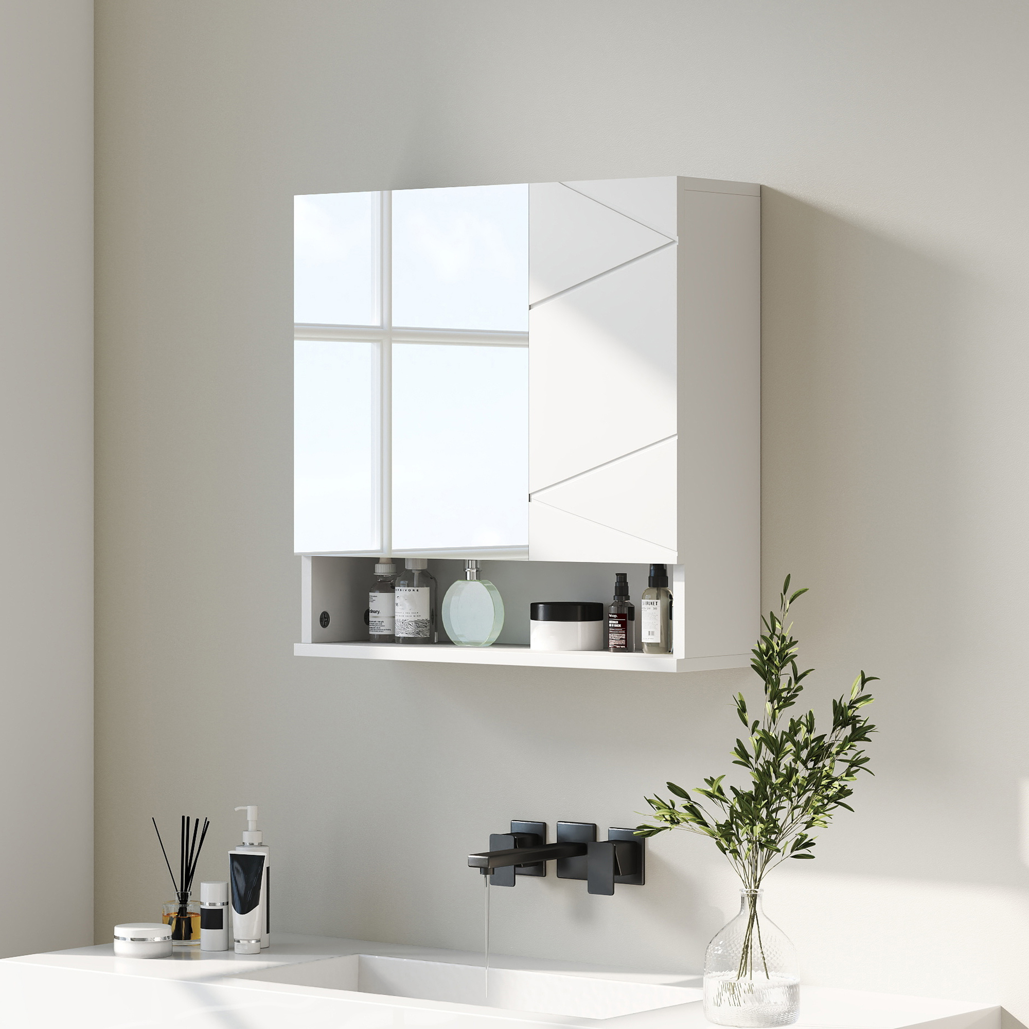 Kleankin Armadio a parete con specchio per bagno mobiletto contenitore 2 ante, 55x17x55 cm, bianco   Aosom Italy