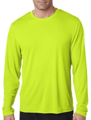 Hanes 482L Cool DRI Long Sleeve Performance T-Shirt in Safety Green size 3XL   Polyester