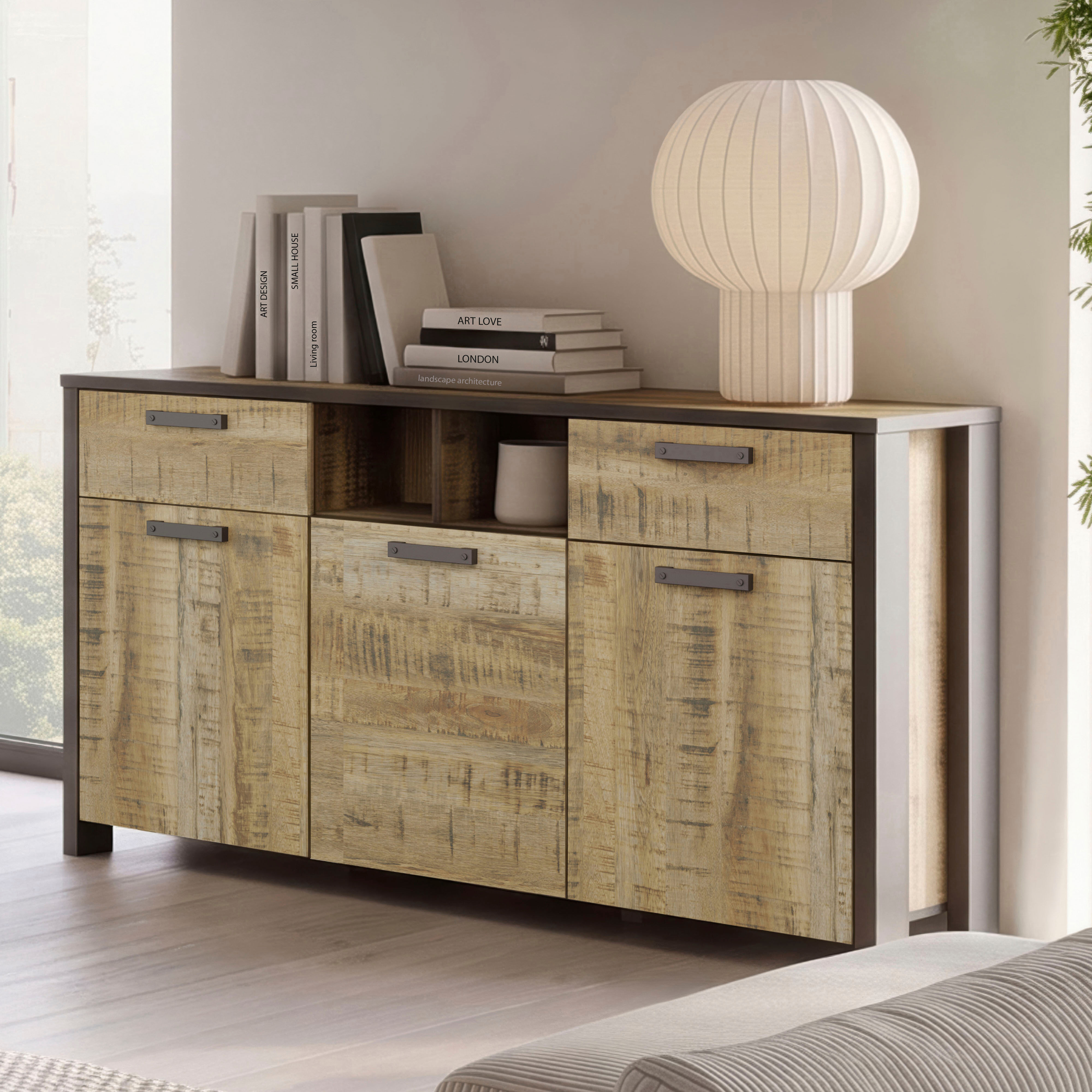 Sideboard FORTE "Clif", braun (mango natur, uni wolfram grau), B:156,4cm H:86,3cm, Holzwerkstoff, Sideboards, Sideboard, Breite 156 cm mango natur, uni wolfram grau B/H/T: 156,4cm x 86,3cm
