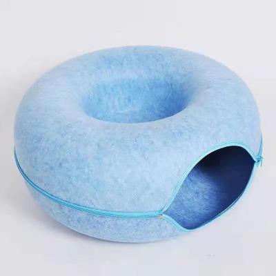 Uplift Treasures Felt Donut Cat Tunnel Bed Interactive Cat Cave House blue s