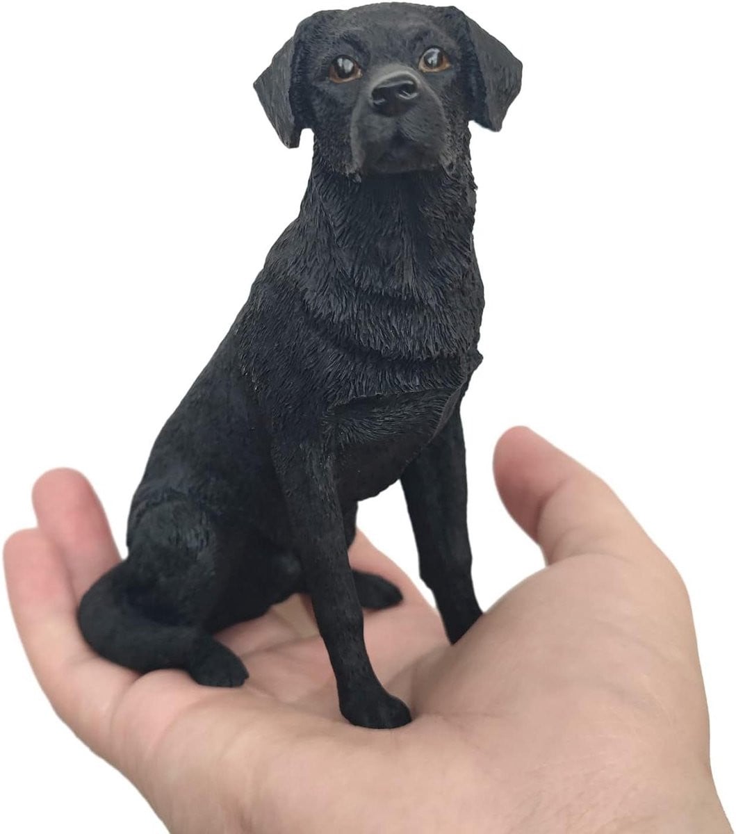 Handgeschilderd Labrador Beeldje - Zwarte Hond Decoratie voor op de Tafel - Hoogte: 12 cm