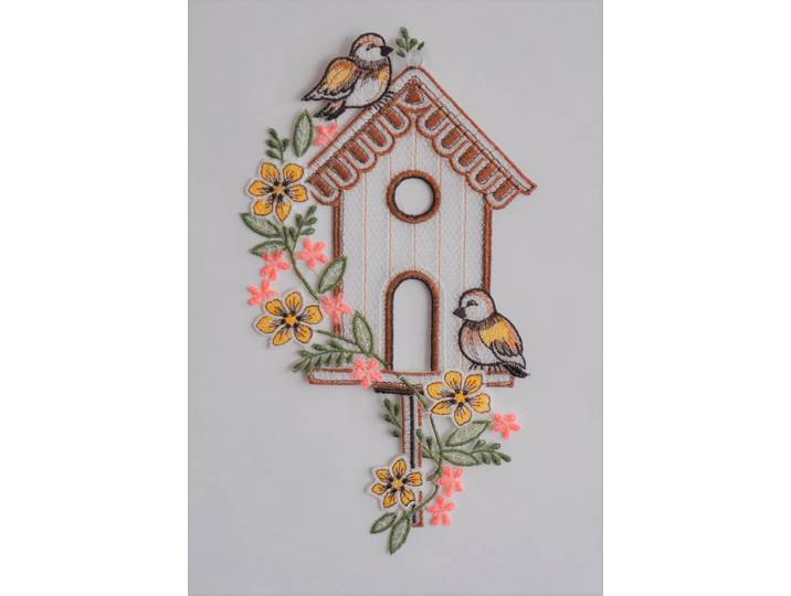 Fensterbild STICKEREIEN PLAUEN Vogelhäuschen Gr. 1, bunt (braun, gelb, grün), B:15cm H:30cm, Polyester, Fensterbilder, Fensterbild