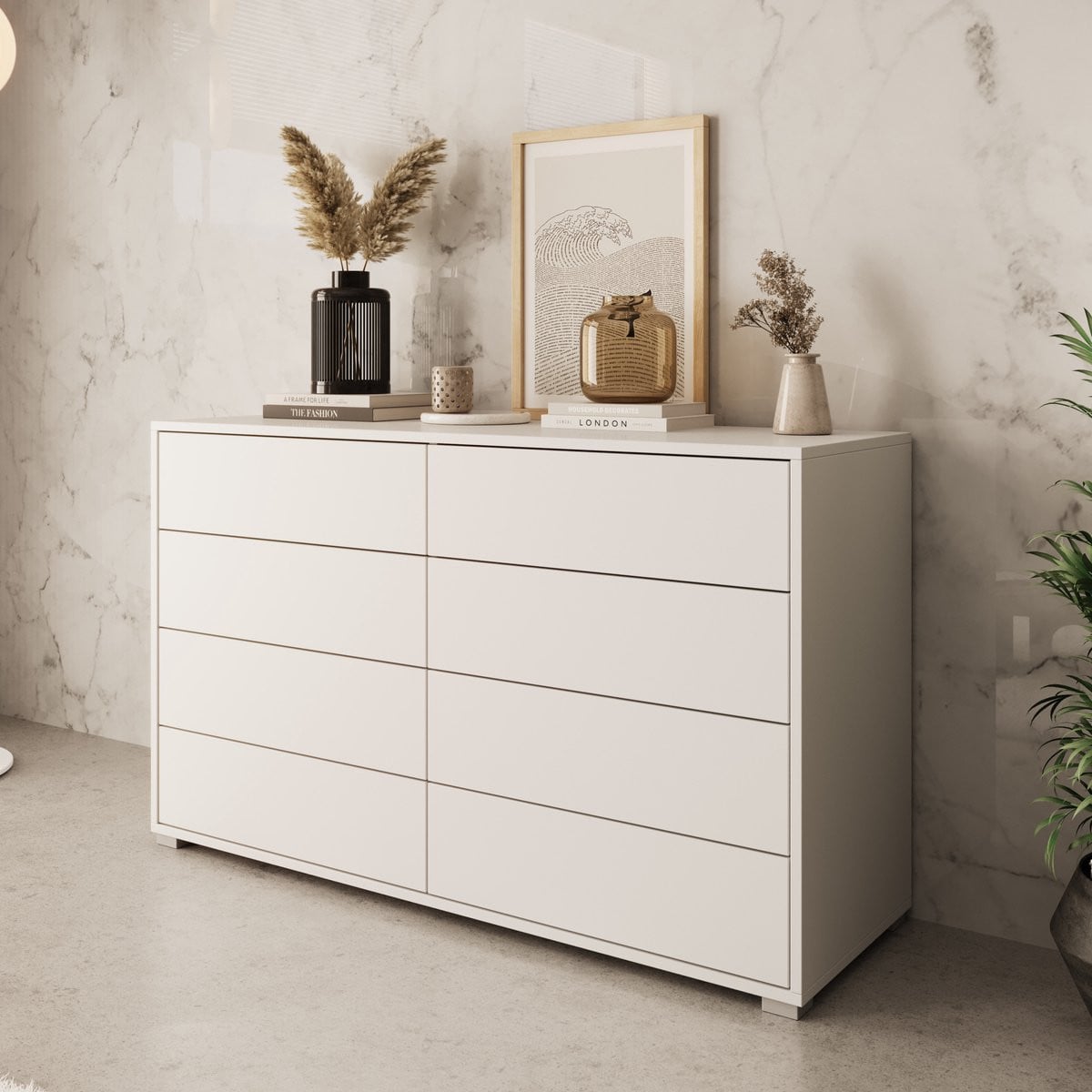Meubella Gideon Ladekast met 8 lades - Wit - B: 120 cm, D: 41 cm, H: 93 cm