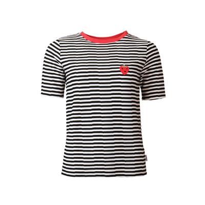 T-Shirt KLEINIGKEIT "Kleinigkeit Fru T-Shört", Damen, Gr. XS, schwarz-weiß (schwarz, weiß striped), 65% Polyester, 35% Viskose, gestreift, normal, Rundhals, Shirts T-Shirt