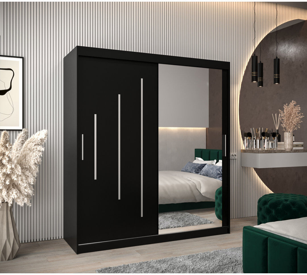 Brayden Studio Arthel 2 Door Wardrobe Black Matt 180cm W X 62cm D