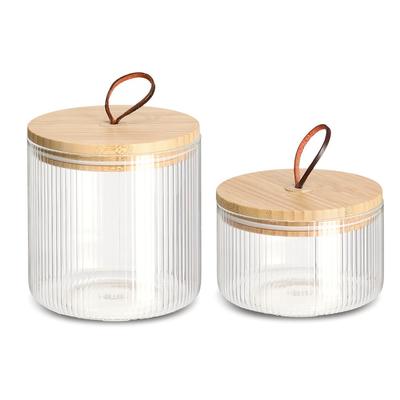 Vorratsglas ZELLER PRESENT, braun (transparent, bambus), Bambus, Glas, Lebensmittelaufbewahrungsbehälter, Schlaufe am Deckel aus Leder
