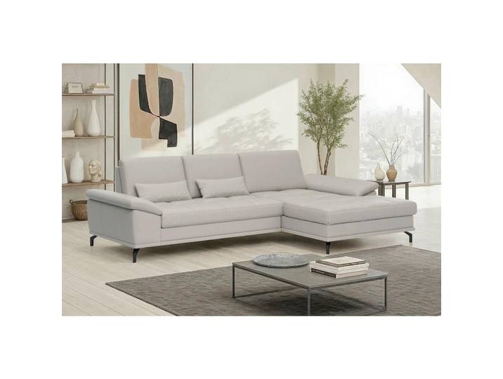 Sit & More Ecksofa, Hellgrau, Metall, Echtleder,Kombination Echtleder/Stoff,Kombination Echtleder/Stoff, Nappaleder,Nappaleder,Nappaleder, Füllung: Polyester, Ottomane rechts, L-Form, 301x176 cm, Schlafen auf Sitzhöhe, Armteil links, Armteil rechts, Wohnzimmer, Sofas & Couches, Wohnlandschaften, Ecksofas