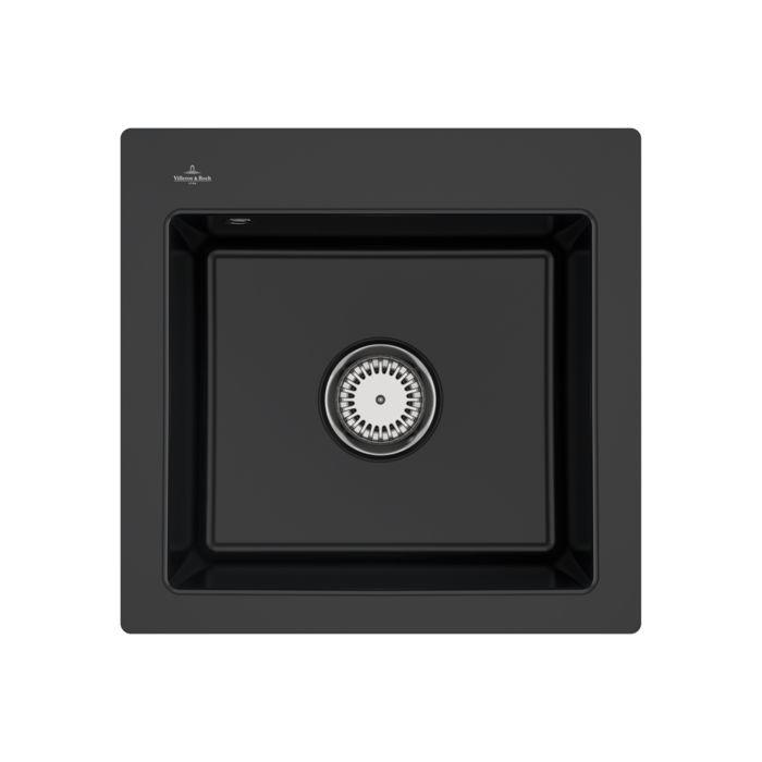 Villeroy und Boch Subway Flächenbündige Spüle 33151FS5 mit Ablaufgarnitur und Handbetätigung, Ebony