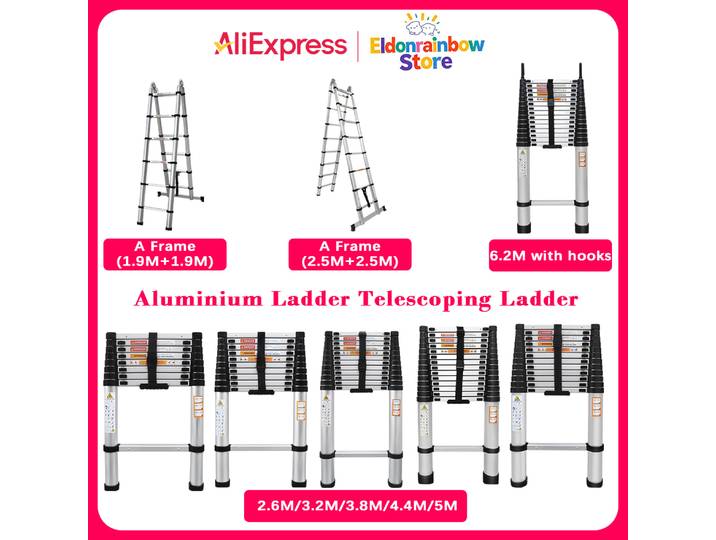 Échelle télescopique en aluminium robuste 2,6M/3,2M/3,8M/4,4M/5M, échelle en A 1,9M/2,5M, 6,2M avec crochets