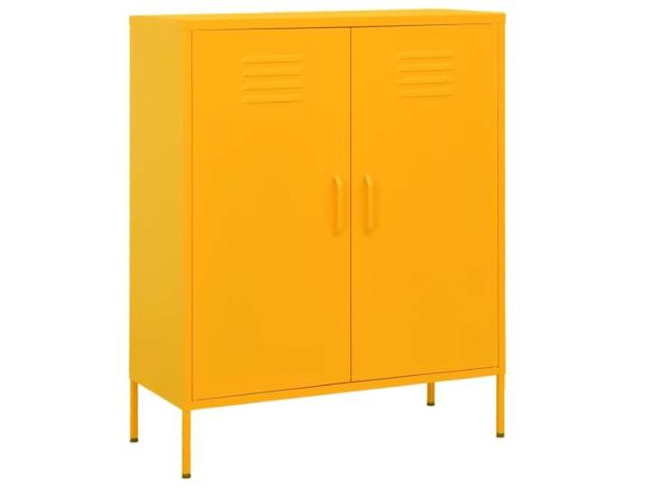 KDVXBCQJH Lagerschrank Stahl 80x35x101,5 cm Senfgelb Robustes metallenes Sideboard für Wohnzimmer und Flur mit 2 verstellbaren Böden, 2 Türen und höhenverstellbaren Füßen.