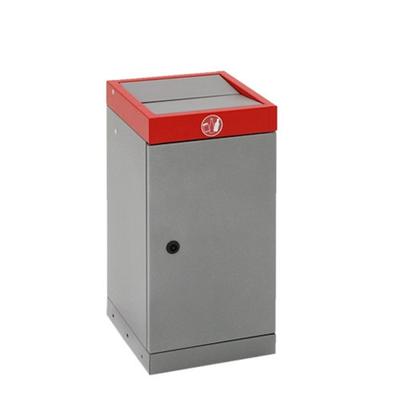 PROREGAL Abfallsammler, Abfallbehälter mit nach unten öffnendem Doppel-Schwingdeckel, 30L, HxBxT 60x30x30cm, Feuer- & Geruchshemmend, Grau/Rot