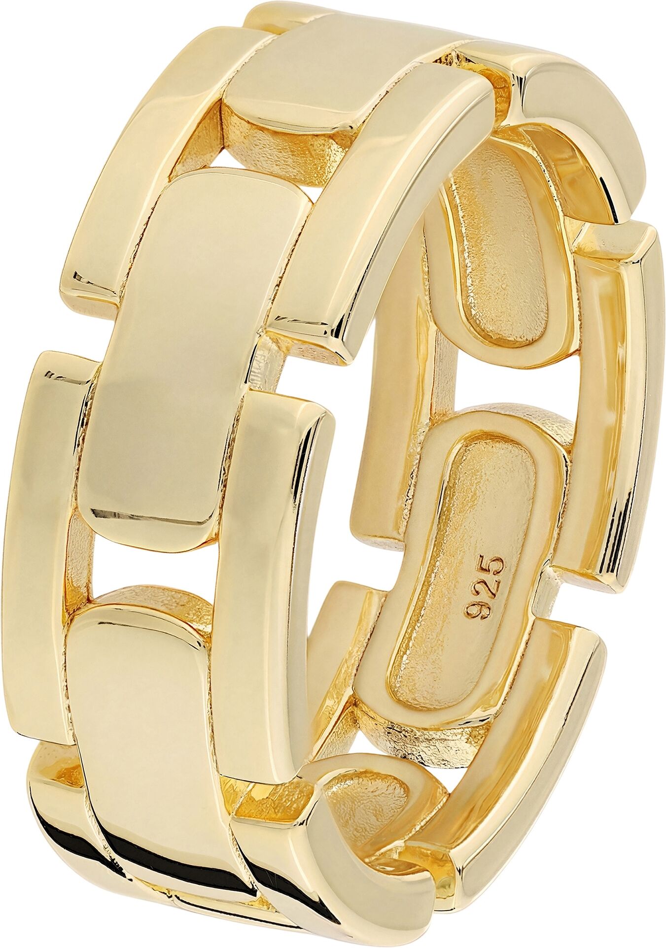 Fingerring JOBO "Statement Ketten-Optik breit" Gr. 58, vergoldet, Fingerringe, Damen, 58, Silber 925 (Sterlingsilber), Fingerring, 925 Silber vergoldet