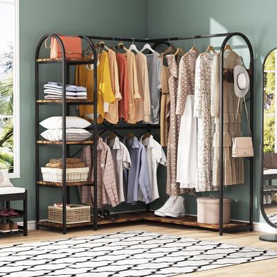 BLUEBELL L Shape Clothes Rack Corner Garment Rack with Storage Shelves and Hanging Rods