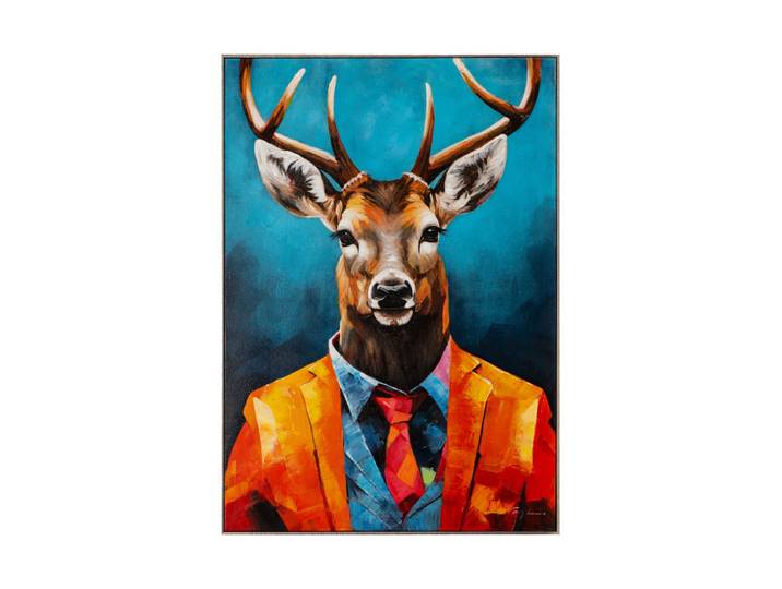 Handbemaltes, gerahmtes Bild „Mr. Hirsch“ 70 x 100 cm Multicolor Crea Collection