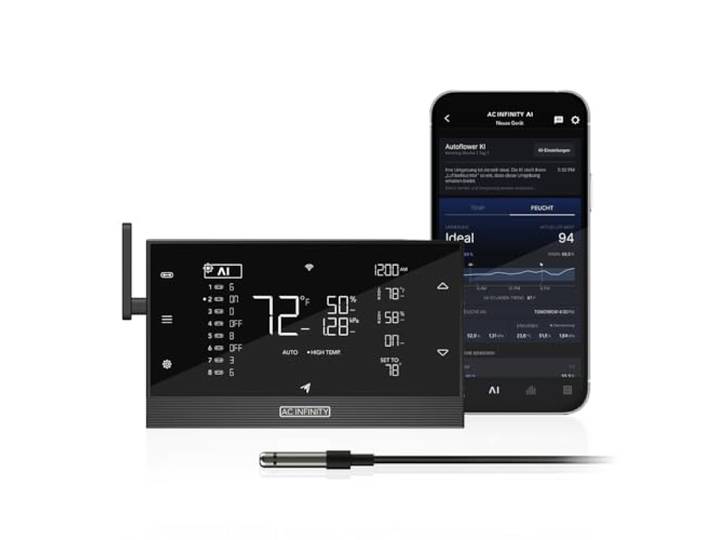AC Infinity Controller AI+ Klimaregler für Growräume Her Geräteautomation, VPD-/Temperatur-/Luftfeuchtigkeitssteuerung, Benachrichtigungen & Datenanalyse (Bluetooth & WLan)