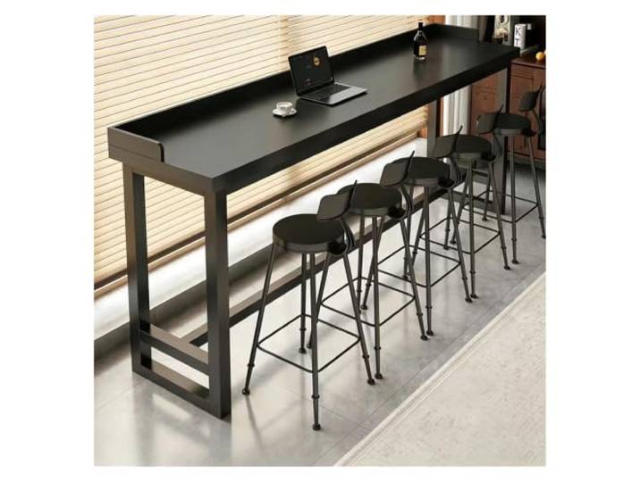 ZCXMNL Bartisch Mit Sperrkante, Massivholz-Höhentheke, Metallrahmen, Hohe Oberseite, Schmal, Lang, Kneipe, for Küche, Wohnzimmer, Café, Kleiner Raum(Black,L160xW40xH105cm)