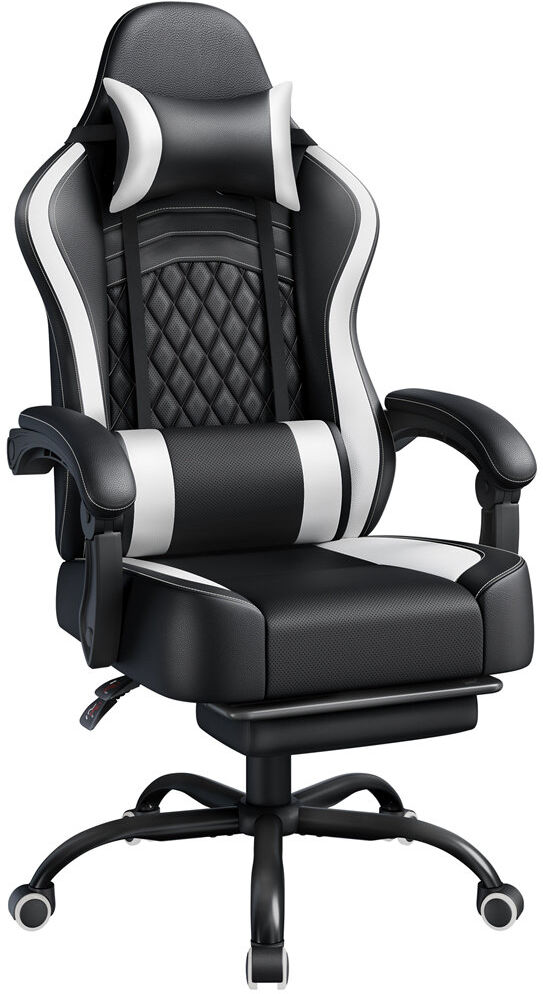 Metro Lane Adjustable Reclining Ergonomic Faux Leather Swiveling PC & Racing Game Chair with Footrest Black/White 72cm W X 72cm D