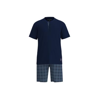 Schlafanzug TOM TAILOR "Pyjama Shorty 4-Knopfverschluss", Herren, Gr. L, blau, Obermaterial: 100% Baumwolle CO., Homewear-Sets Schlafanzug