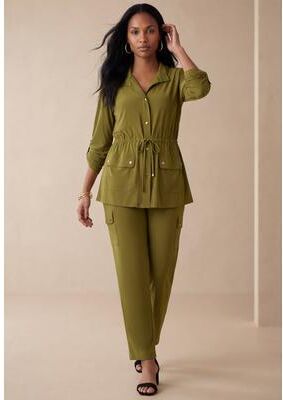 Plus Size Women's 2-Piece Stretch Knit Cargo Set by The London Collection in Moss Green (Size 3X)